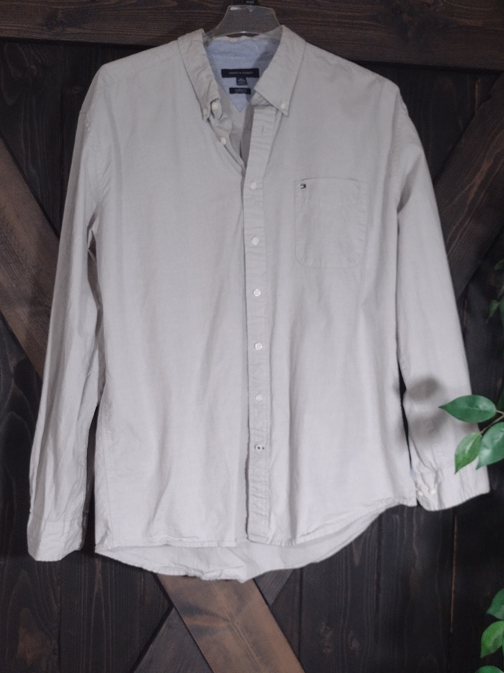 Tommy Hilfiger Long Sleeve Button 100% Cotton  Button Down Shirt Lt Beige Sz XXL